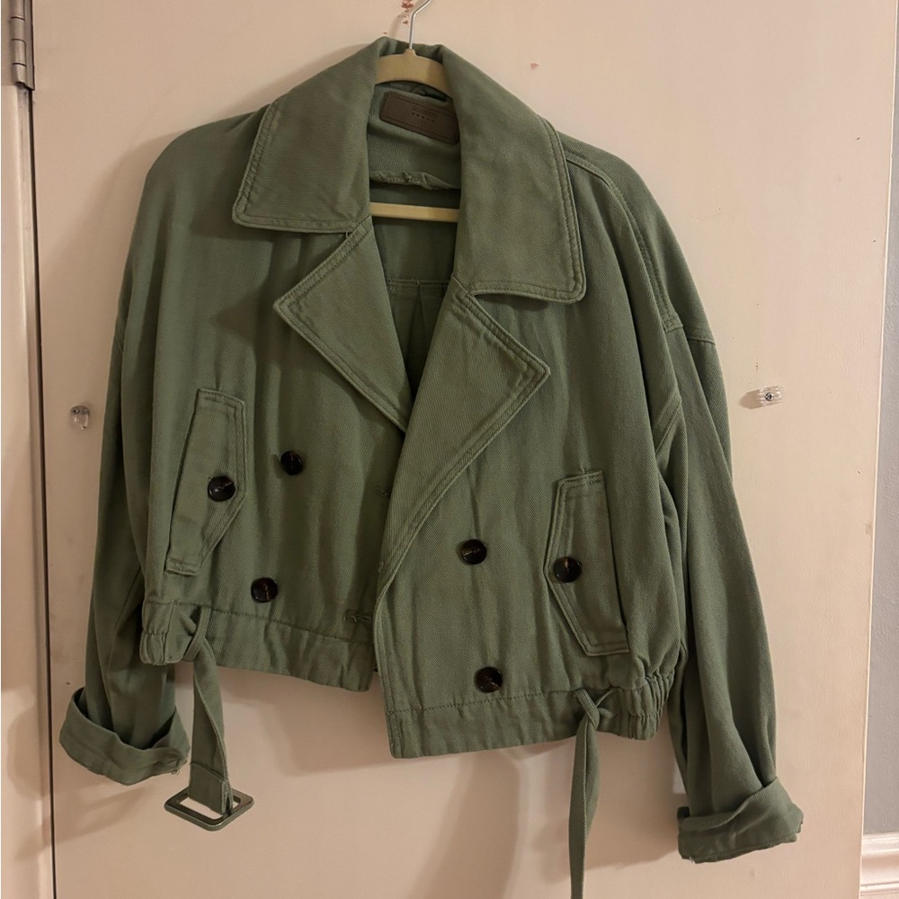 T.J.Maxx Olive Double-Breasted Jean Jacket